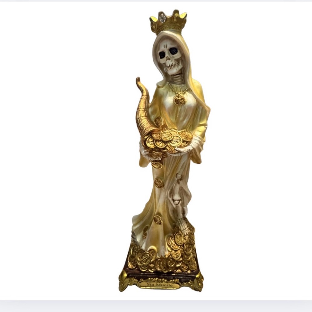 Santa Muerte con Cuerno de la Abundancia 12" Holy Death Statue for Prosperity